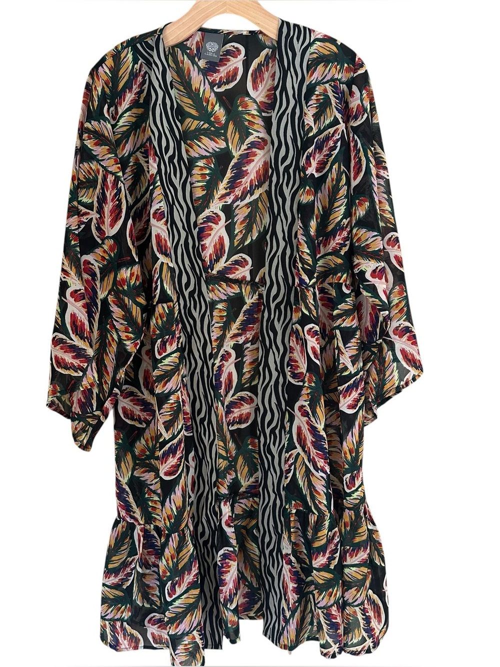 Vince Camuto Tropical Leaf Zebra Print Kimono Cover-up Open Front One Size